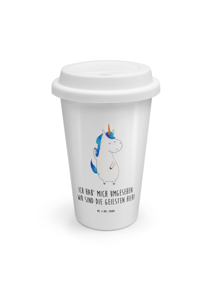 Thermobecher Einhorn Mann mit Spruch in Weiß