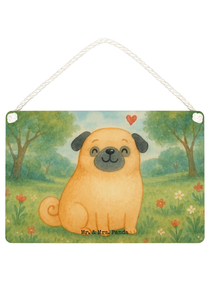 Holzschild Mops Design ohne Spruch in Weiß