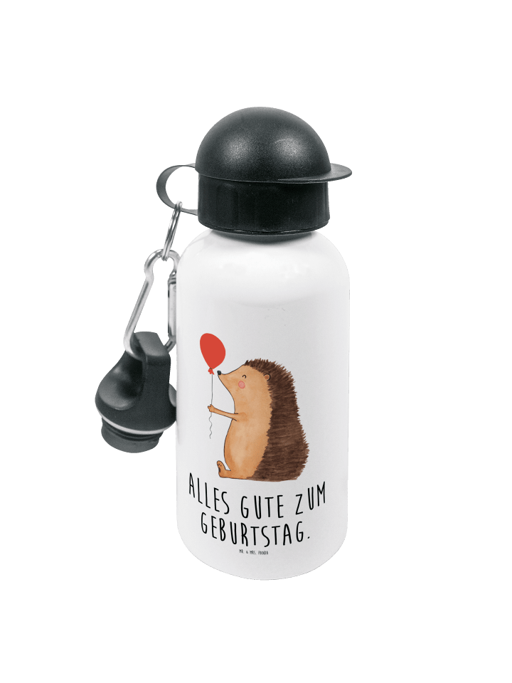 Trinkflasche Igel Luftballon mit Spruch in Weiß