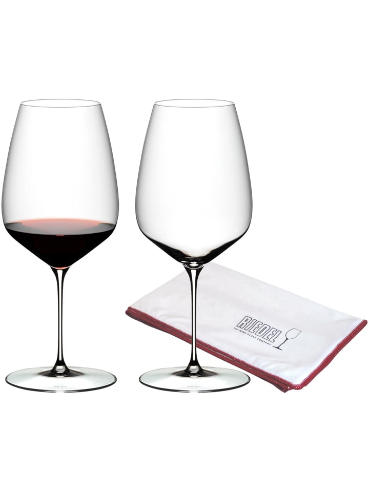 2er Set Cabernet / Merlot Weingläser + Poliertuch Veloce in Transparent 829 ml