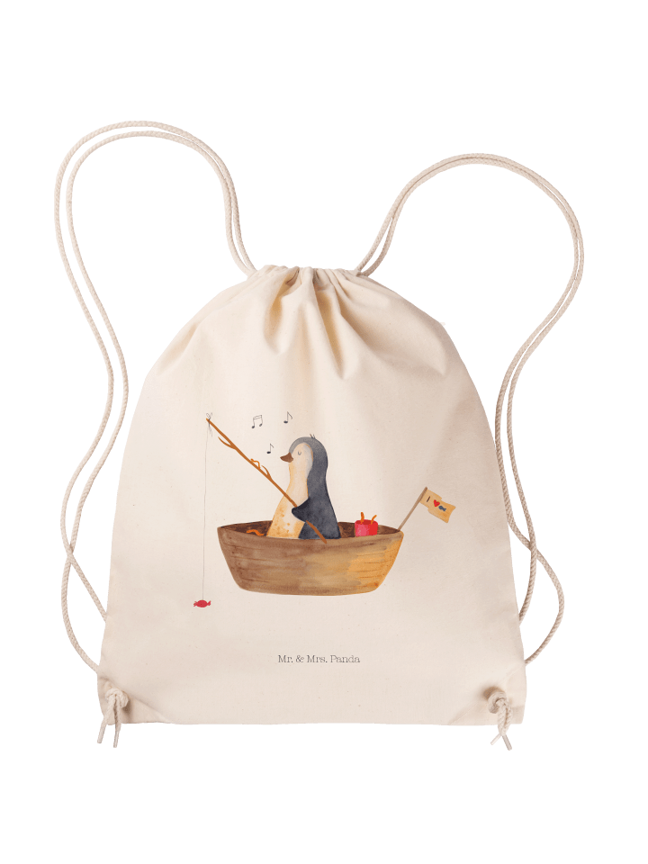 Sportbeutel Pinguin Angelboot ohne Spruch in Creme