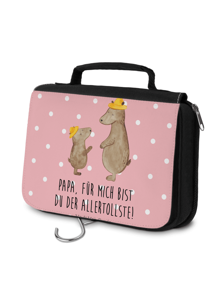 Kulturbeutel Bären mit Hut mit Spruch in Rot Pastell