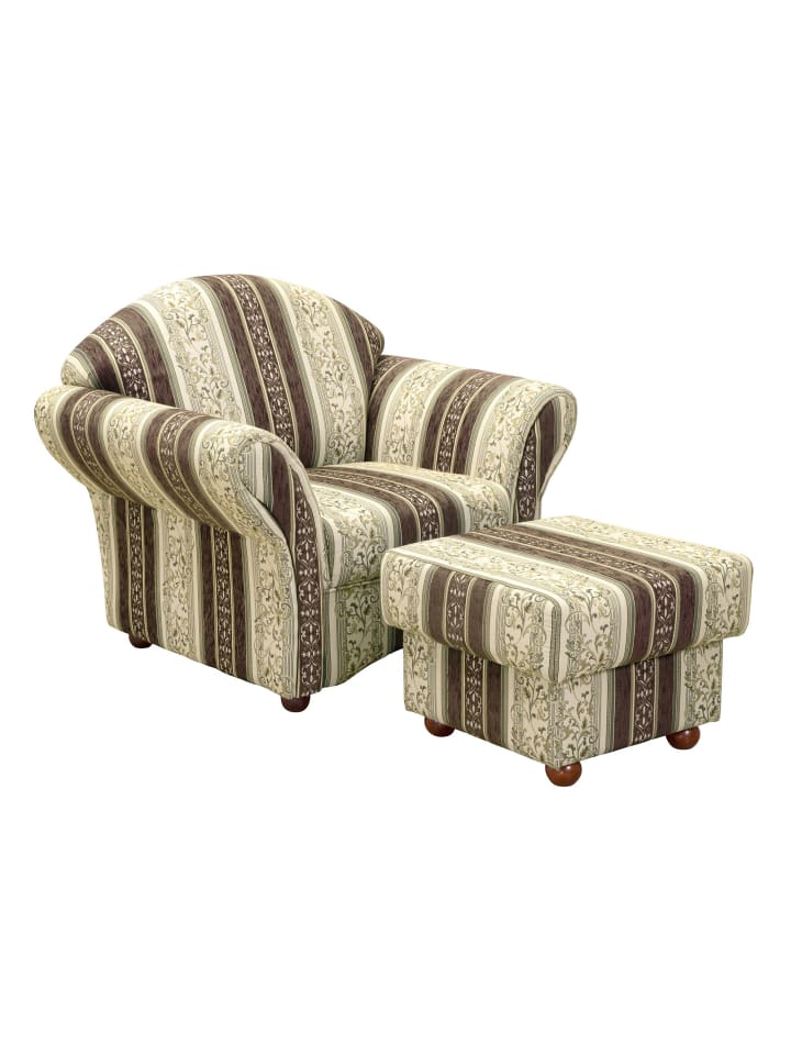 POLSTERSESSEL mit Hocker Kama Chenille braun