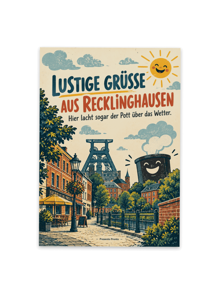 Postkarte Förderturm humorvoll Design mit Spruch in Weiß