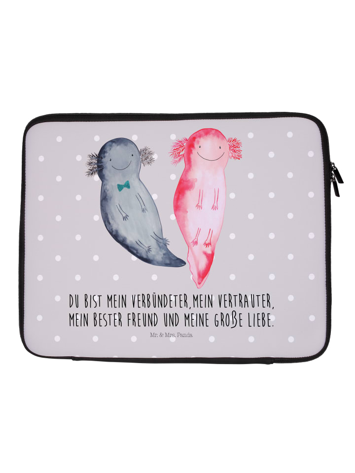 Laptophülle Axolotl Freundin mit Spruch in Grau Pastell