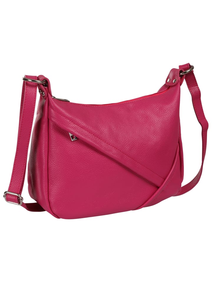 Leder Schultertasche Toscanto Tasche pink, fuchsia ca. 35cm