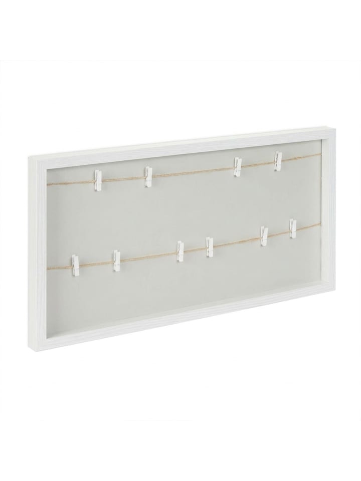Bilderrahmen mit Wäscheleine in Weiß/ Grau - (B)62 x (H)32 x (T)3 cm