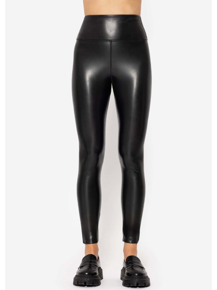 Thermo Leggings in Lederoptik in Schwarz