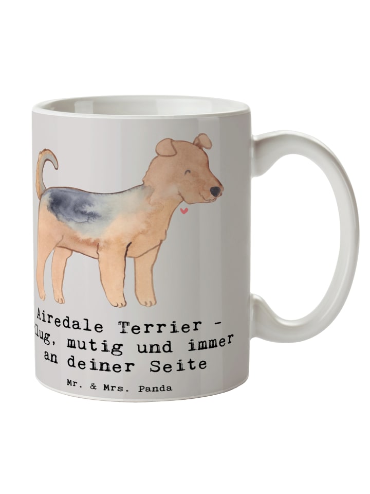 Tasse Airedale Terrier mit Spruch in Grau Pastell