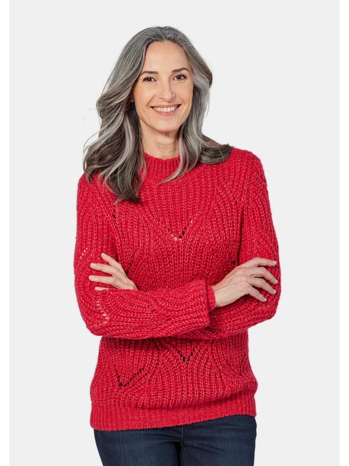 Strickpullover mit Ajourmuster in granatapfel