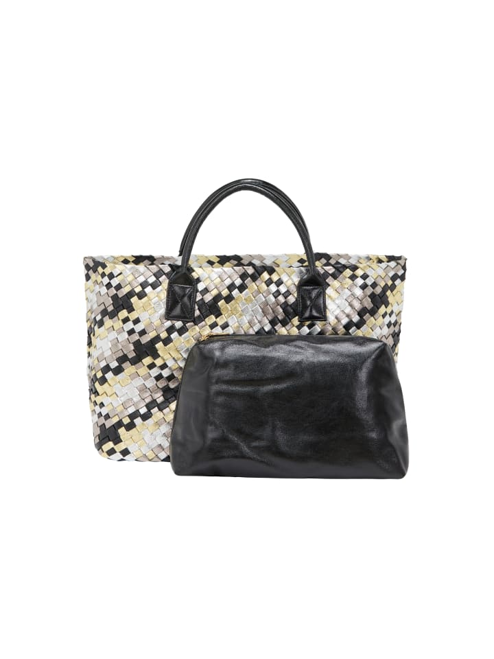 Women 2-In-1 Tote Bag Set in White Black Yellow