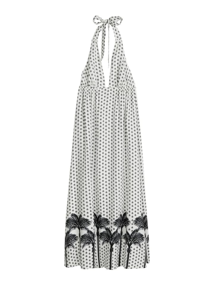 Strandkleid Abstract Floral in white cotton palm print
