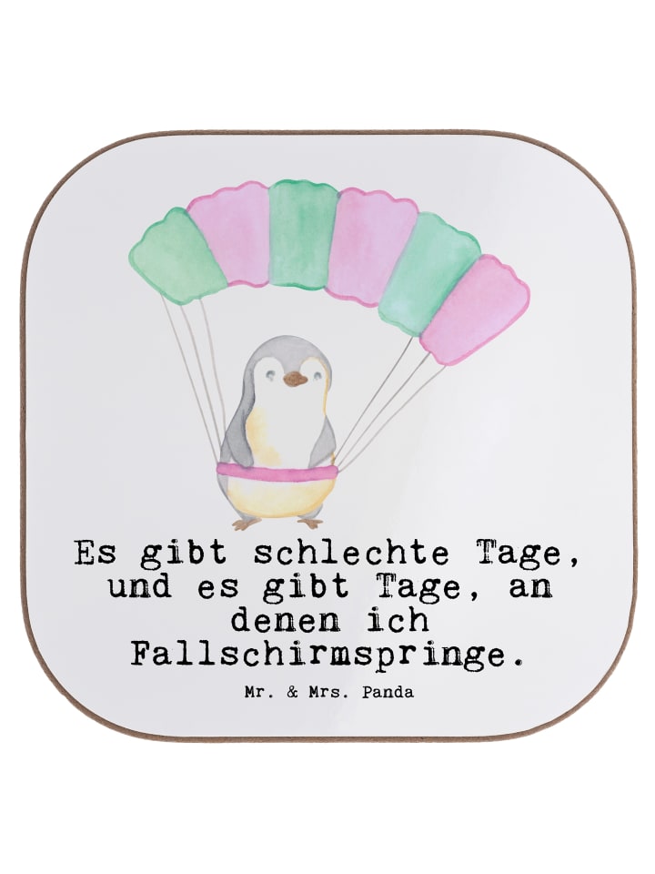 Tassen-Untersetzer Pinguin Fallschirm springen ... in Weiß