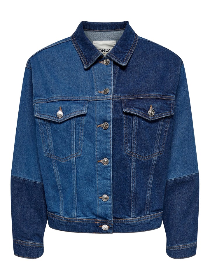 Colour Block Jeansjacke Langarm Denim Übergang Basic Vintage ONLKIM in Blau