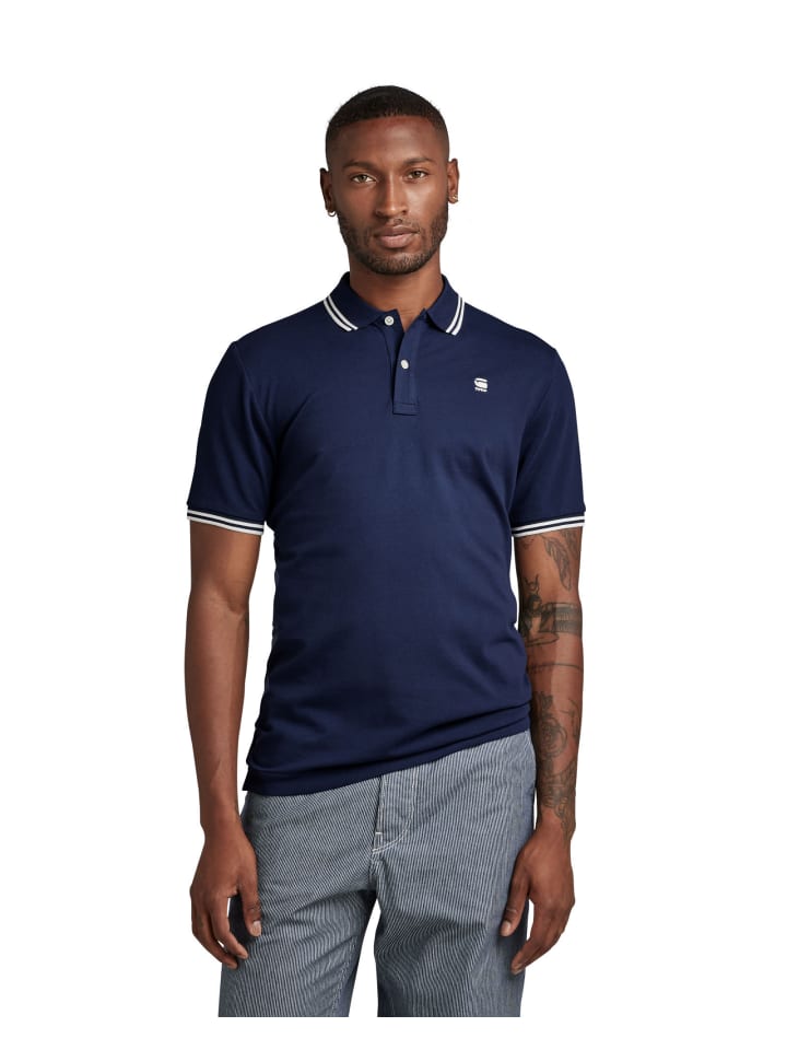 Dunda Slim Stripe Poloshirt sartho blue
