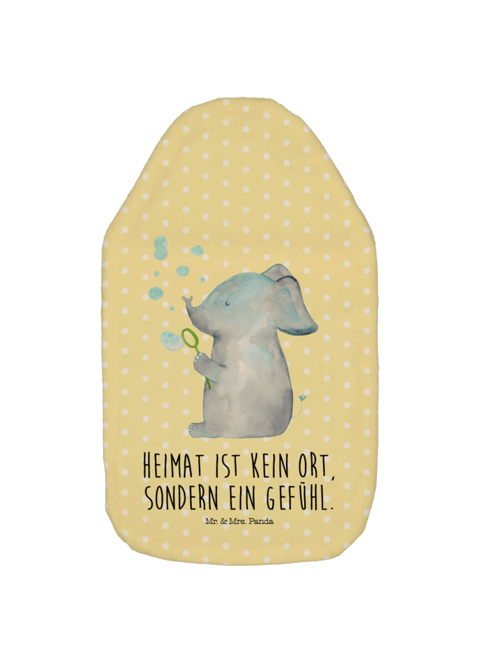 Wärmflasche Elefant Seifenblasen mit Spruch in Gelb Pastell