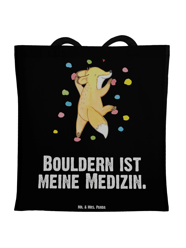 Tasche Fuchs Bouldern mit Spruch in Schwarz
