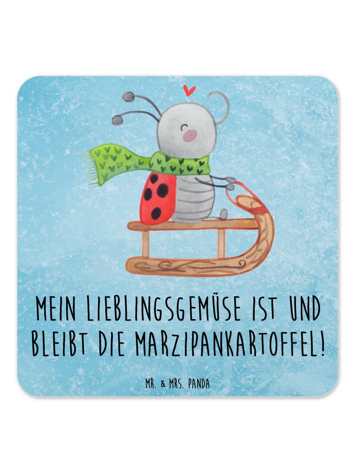 Gläseruntersetzer Smörle Rodeln mit Spruch in Eisblau