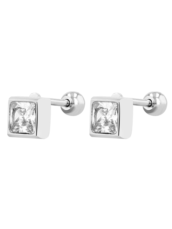 Damen Ohrringe – Ohrstecker aus Edelstahl mit Zirkonia in silber