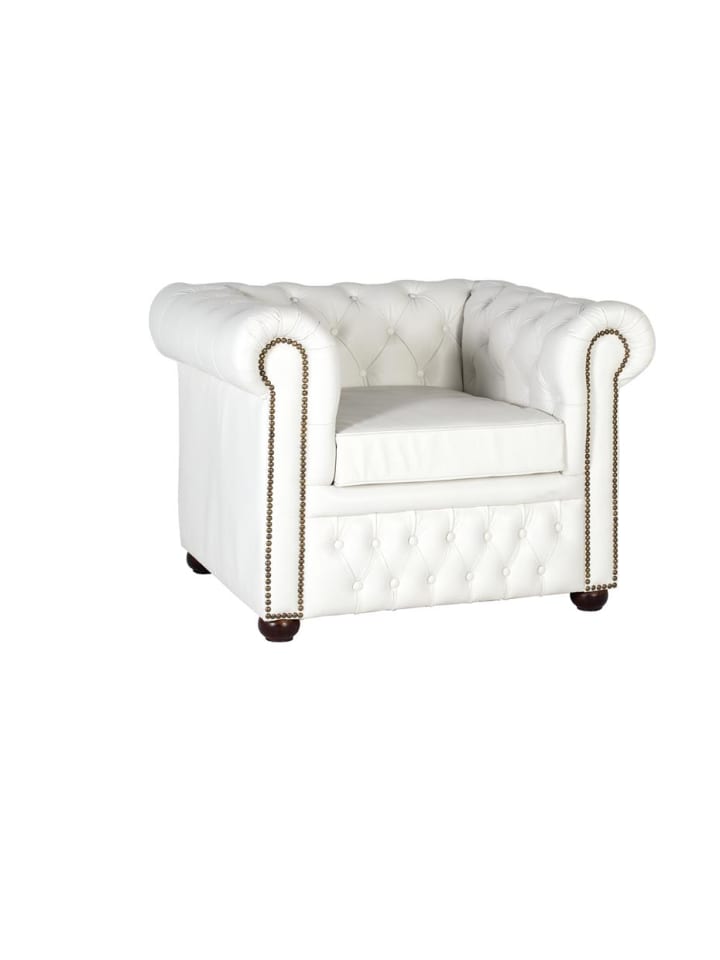 Einsitziger Chester-Sessel mit Naturlederbezug und weißem Finish in White