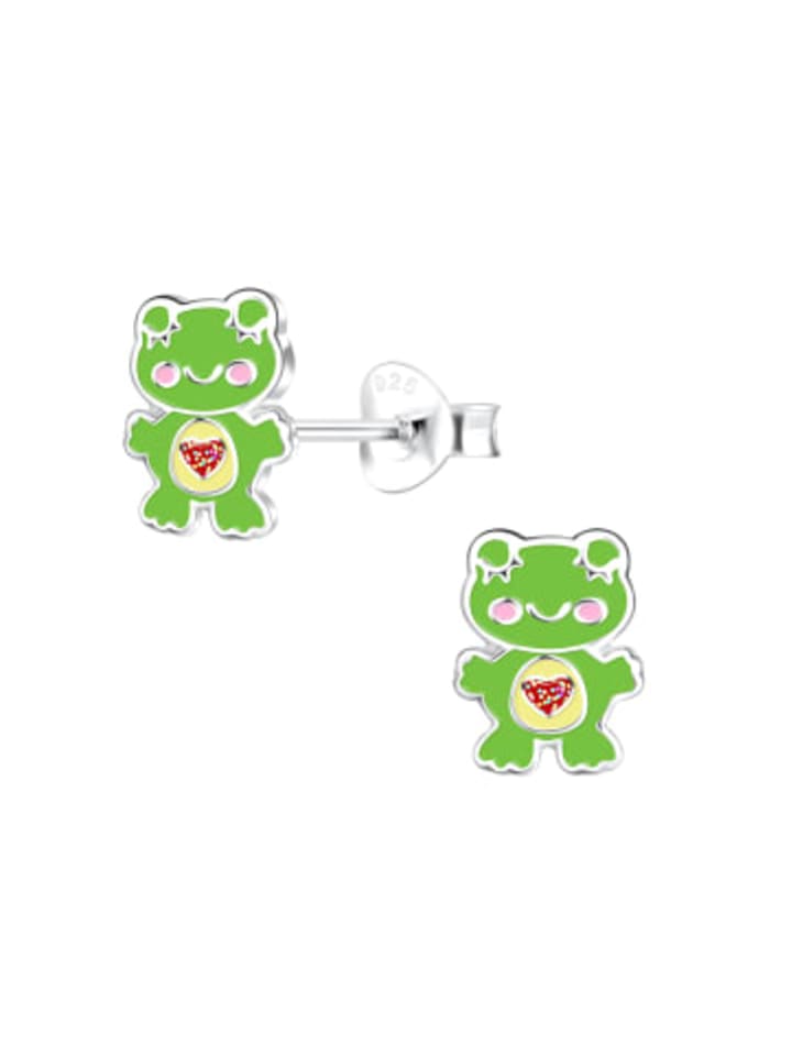 Kinderschmuck-Ohrstecker FROSCH HERZ hellgrün in 925 Silber - 2-tlg.