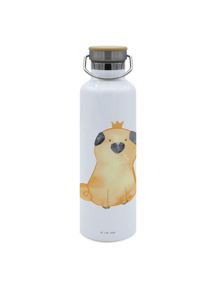 Trinkflasche Mops Krone ohne Spruch in Weiß