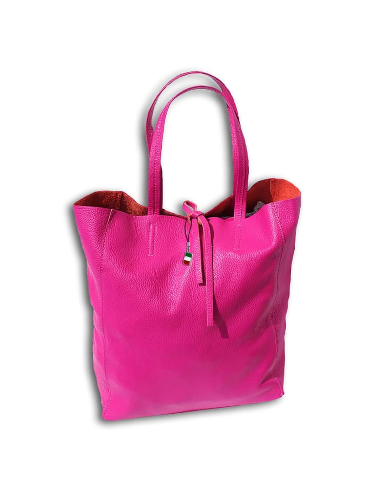 Leder Shopper, Schultertasche Florence Tasche pink ca. 30cm