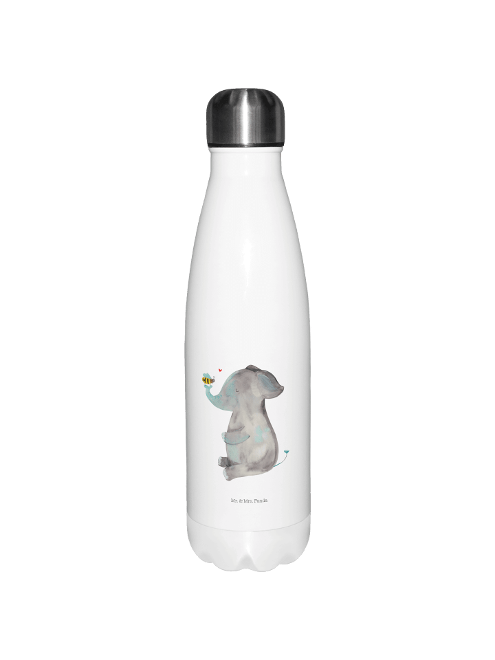Edelstahl Wasserflasche Elefant Biene ohne Spruch in Weiß
