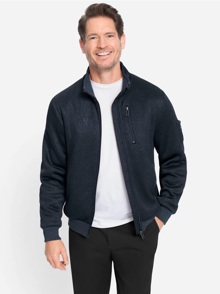 Strickfleece-Jacke in dunkelblau-meliert