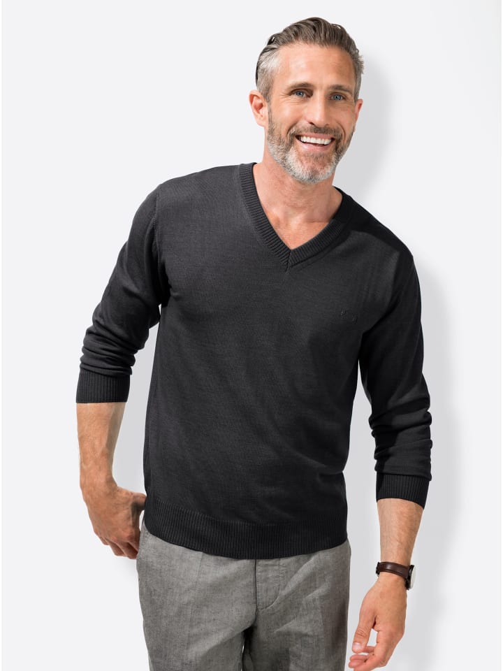 V-Pullover in anthrazit-meliert