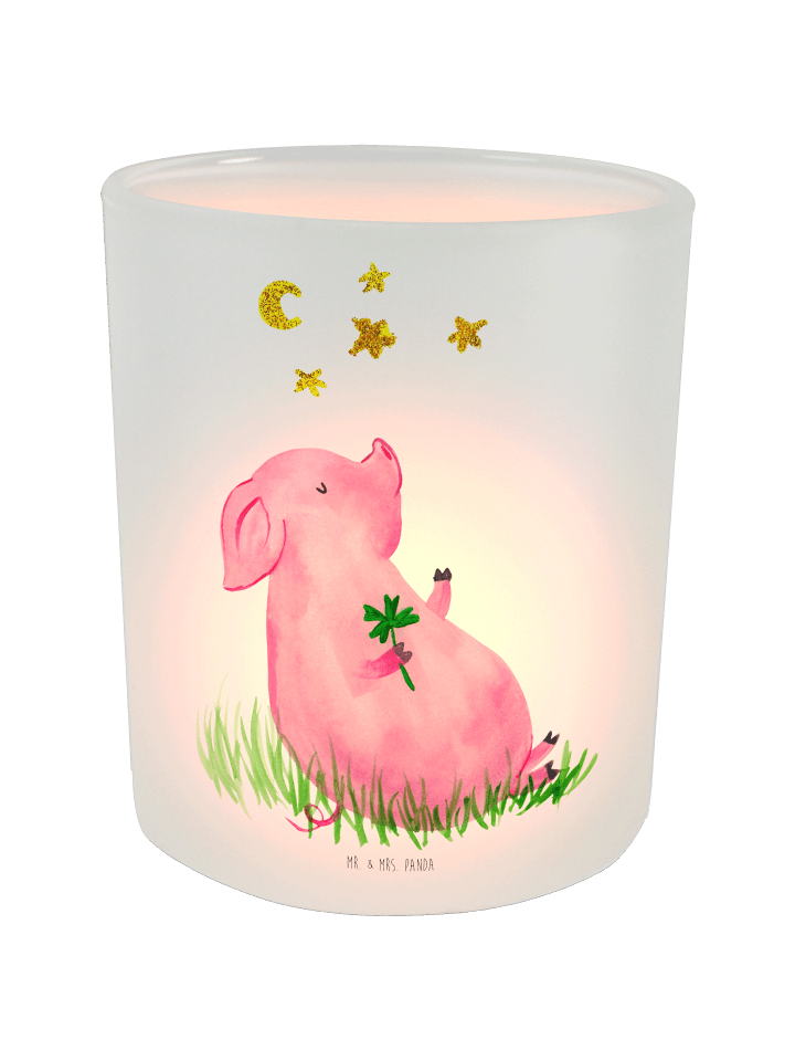 Windlicht Glas Schwein Glück ohne Spruch in Transparent