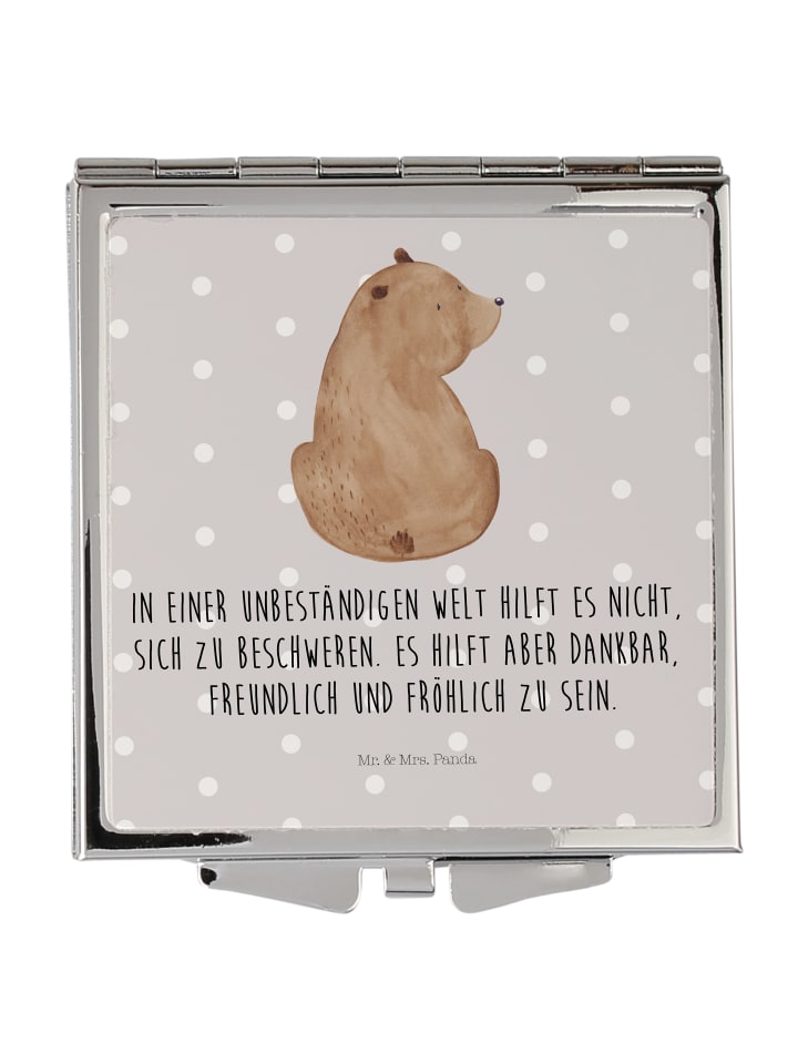 Kleiner Spiegel Bär Schulterblick mit Spruch in Grau Pastell