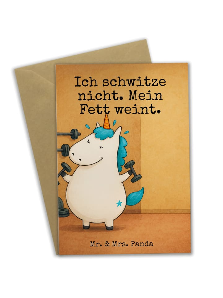 Klappkarte Einhorn Fitness Design mit Spruch in Weiß