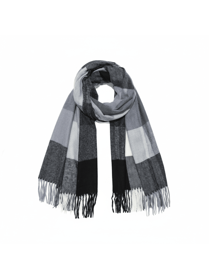 Weicher Strickschal mit Fransen und geometrischem Muster in Schwarz
