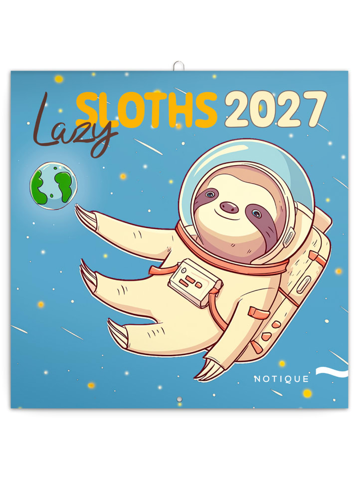 Wandkalender 2027 mit 6-sprachigem Kalendarium in Lazy Sloths - 30 x 30 cm