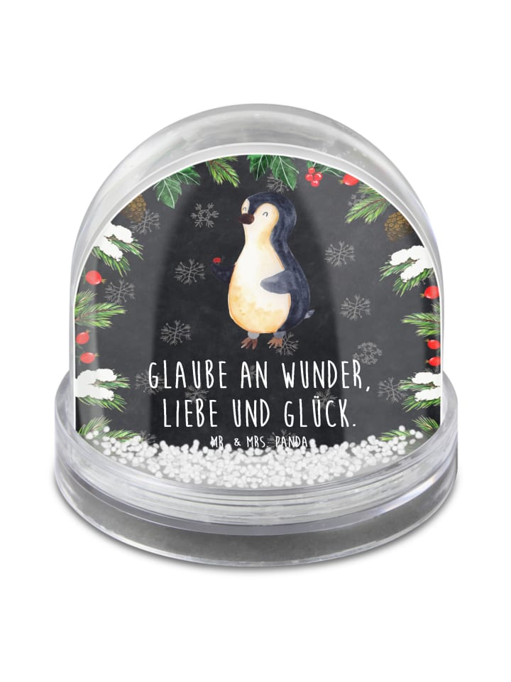 Schüttelkugel Pinguin Marienkäfer mit Spruch in Kreidetafel