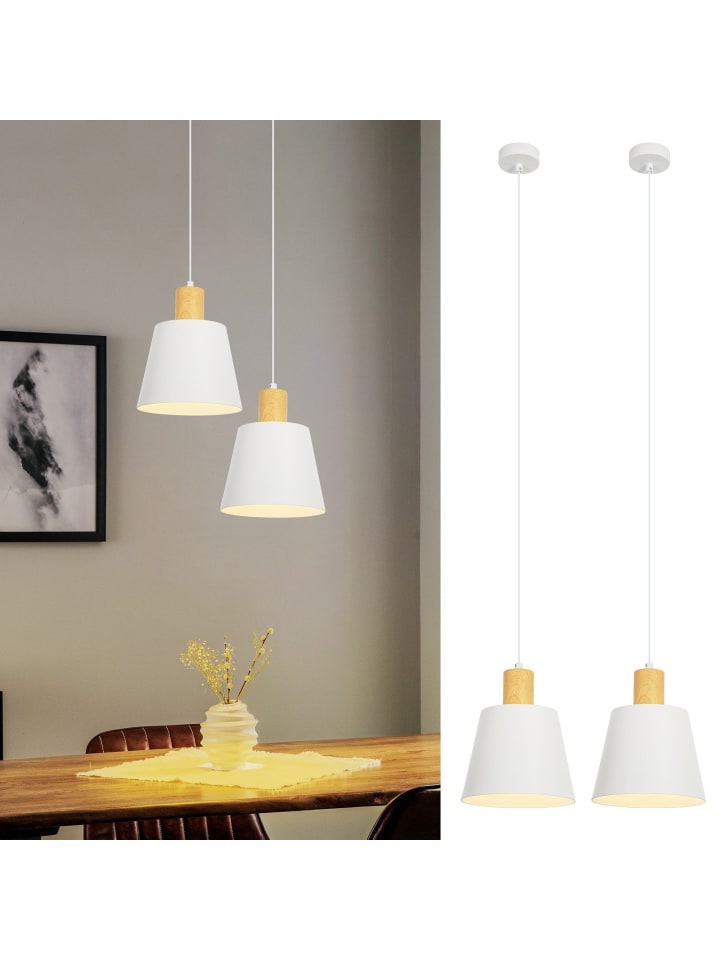 2er-Set Pendelleuchte 1-flammige E27 in Weiß Vintage Vatform B 20cm