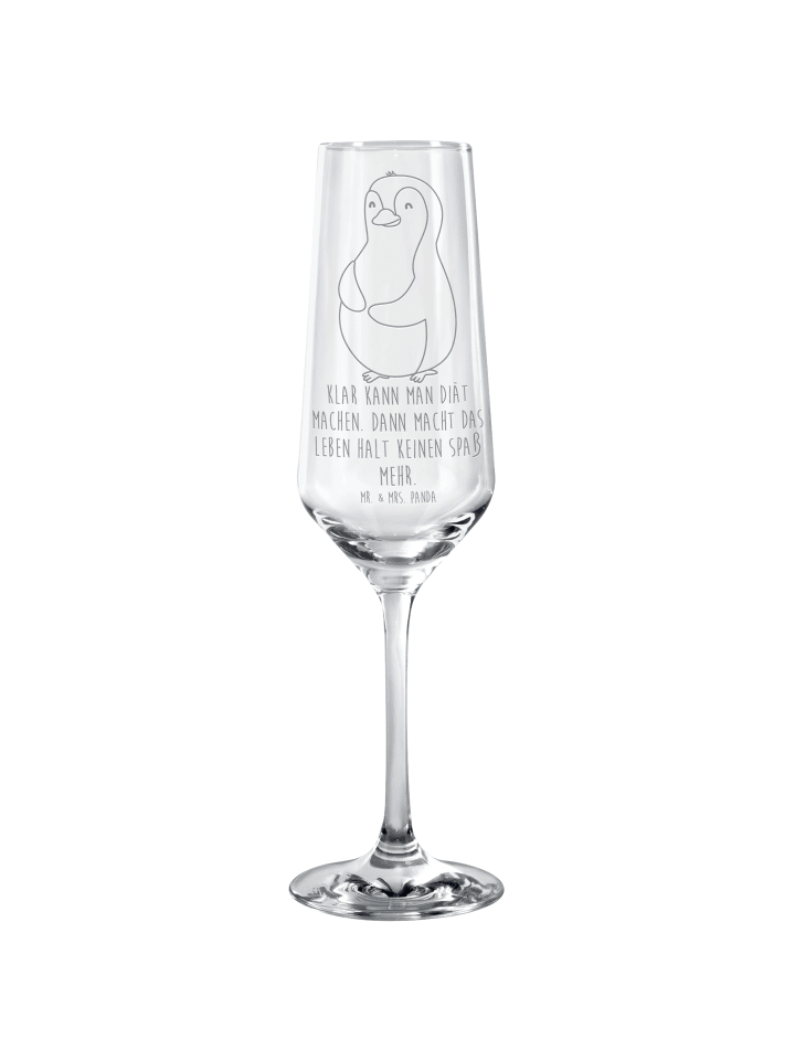 Champagnerglas Pinguin Diät mit Spruch in Transparent