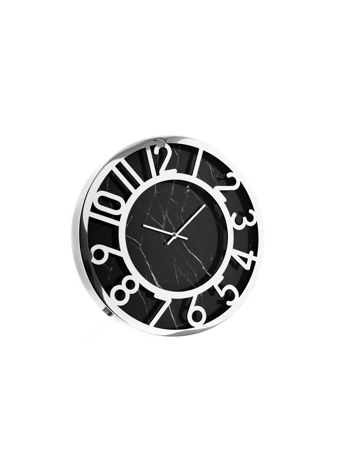 Almina moderne Wanduhr mit Marmormuster 60 cm in Schwarz