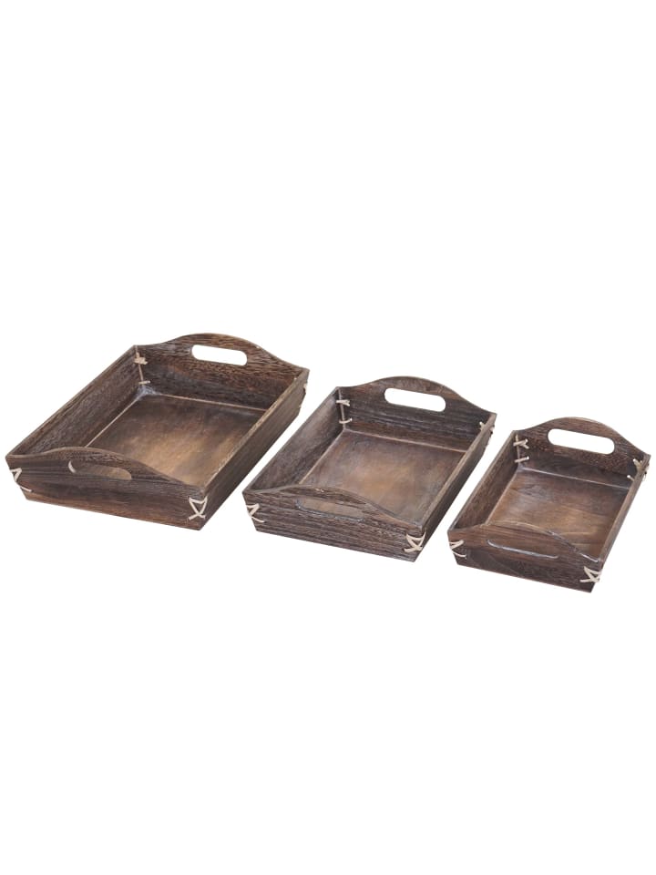 3er Set Tablett C50 im Shabby-Look, Braun, shabby