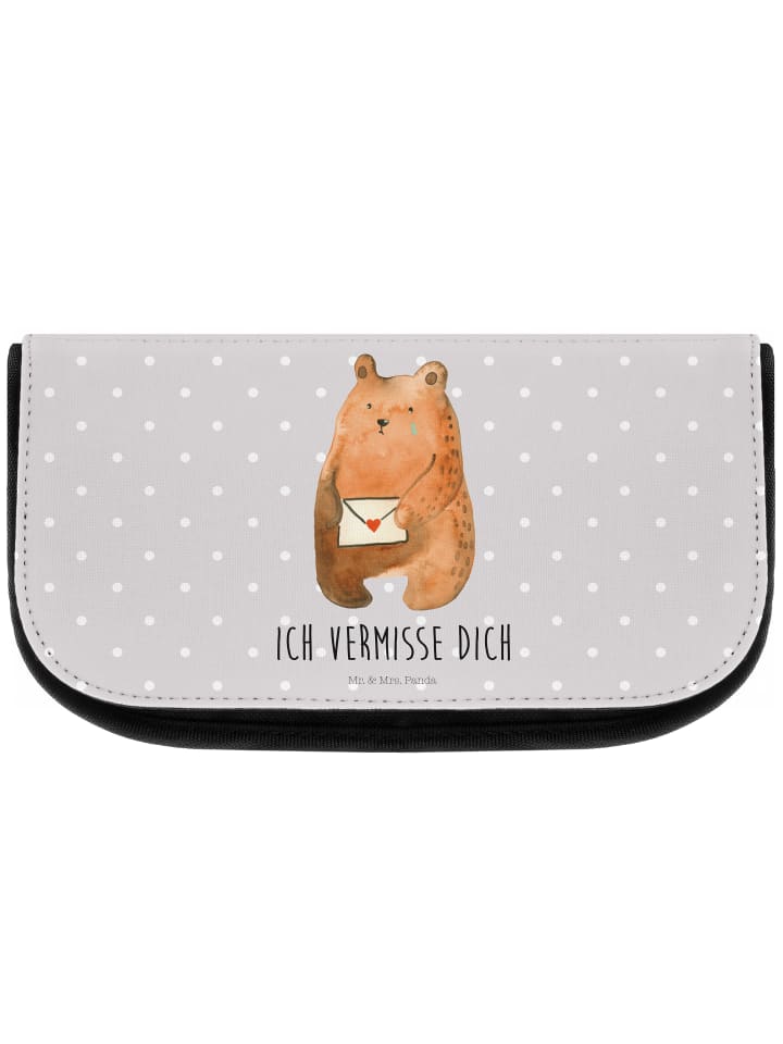 Kulturbeutel Bär Liebesbrief mit Spruch in Grau Pastell