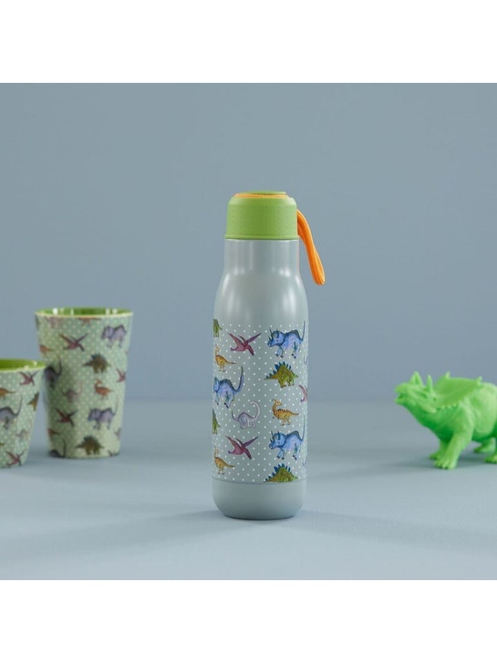 Rostfreie Stahl Flasche New Dino Print in graublau