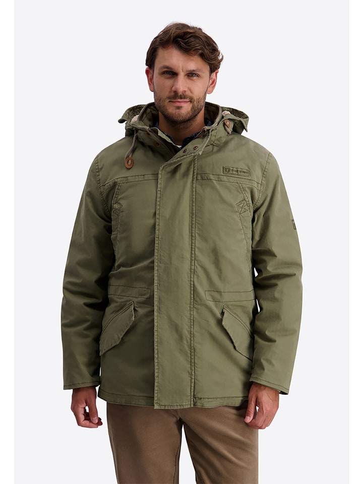 Parka Stehkragen Kapuze Langarm Reißverschluss in Olive