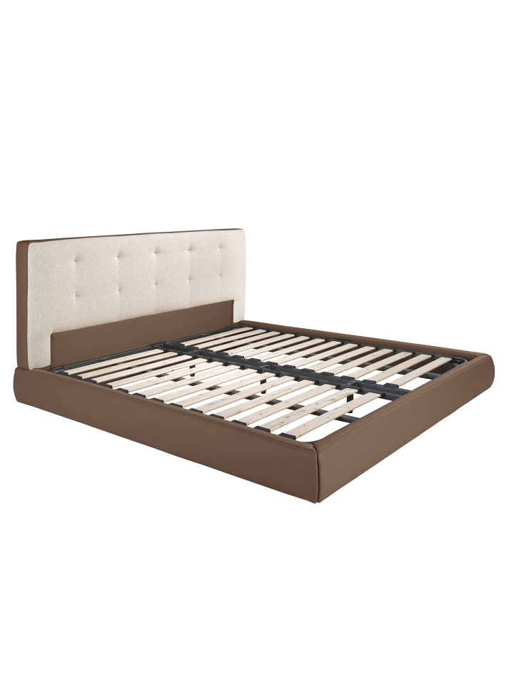 Polsterbett 7174 in Weiß / Schwarz / Braun – (B)199 x (H)224 x (T)98 cm