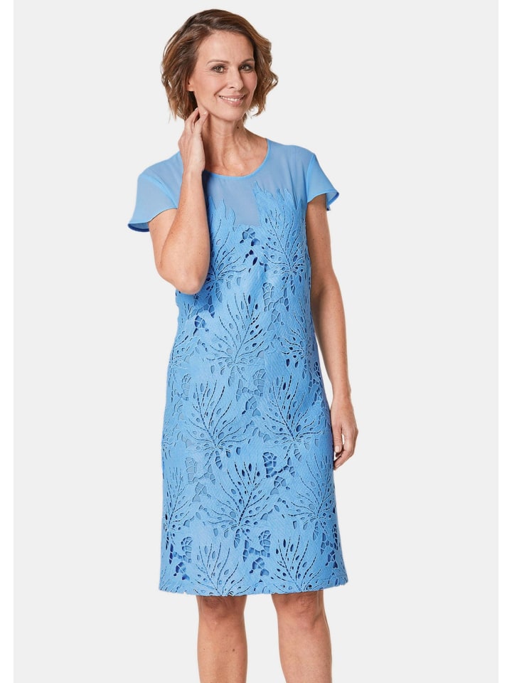 Kurzgröße: Spitzenkleid aus Chiffon, Flügelärmeln in riviera