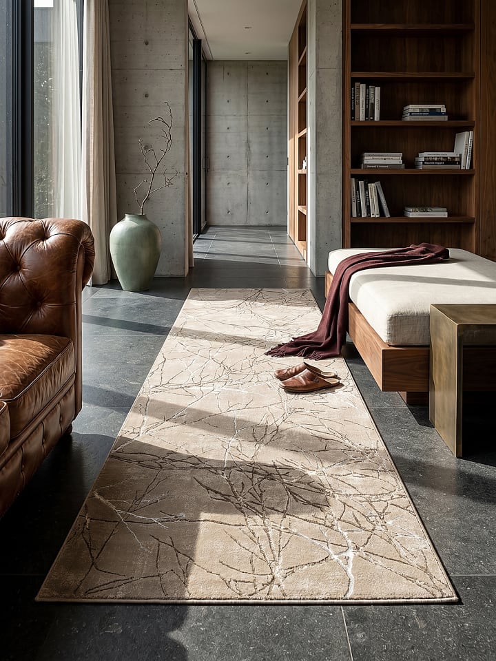 Läufer Abstrakt pflegeleicht Wohnzimmer Schlafzimmer Flur Esszimmer in Beige