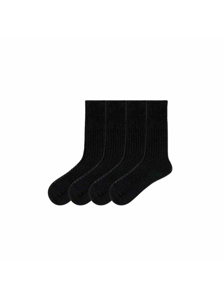4er-Pack Lochmuster-Buchstaben-Longsocken in Schwarz