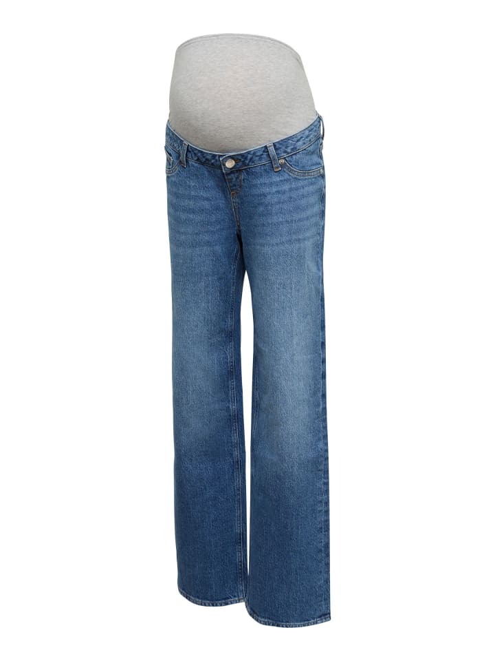 Umstandsjeans mit weitem Bein in Medium Blue Denim 1