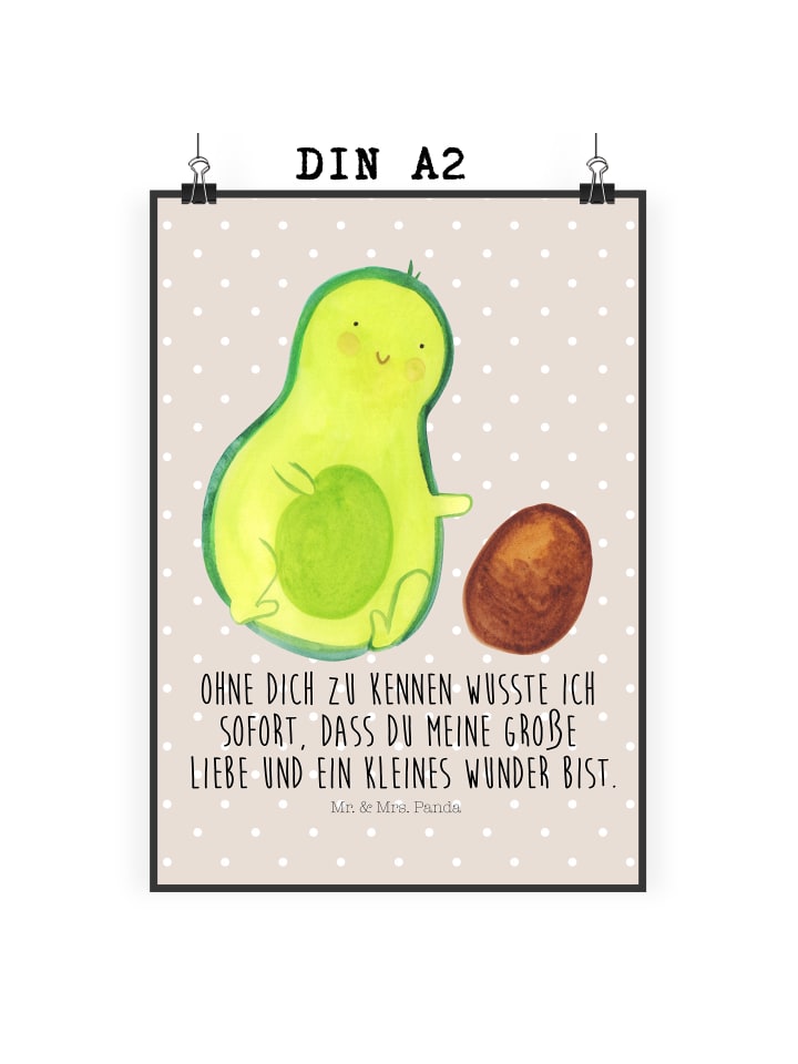 Poster Avocado Kern rollt mit Spruch in Beige Pastell