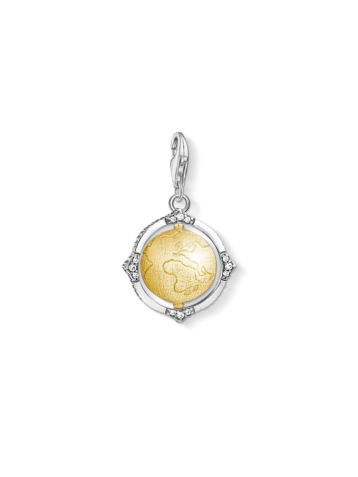 Charm-Anhänger Vintage Weltkugel in gold, silber, weiß